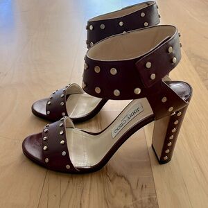 JIMMY CHOO Studded burgundy heels mismatched sizes